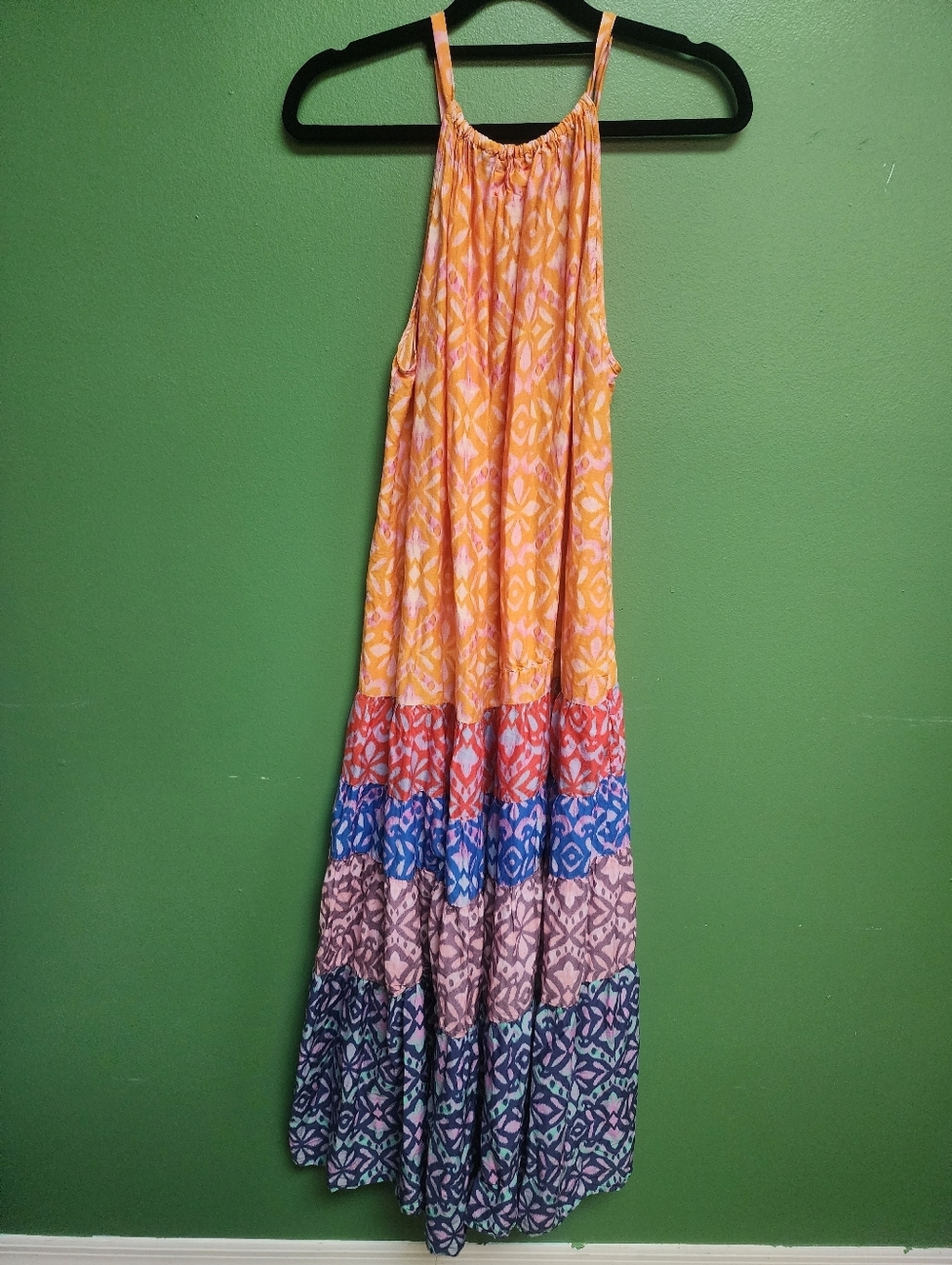 Xirena Silk Blend Tiered Maxi Dress Boho Multicolor Ikat Print XS - Picture 2 of 4